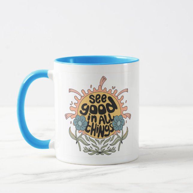 Caneca Veja Bom em todas as coisas, Hippie Graphic (Esquerda)