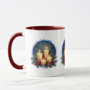 Caneca Vela de Natal brilha com Poinsettias
