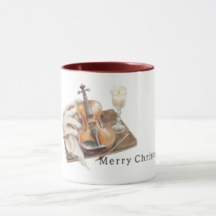 Caneca Vela de violino de Natal aconchegante e quente