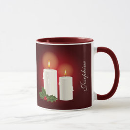 Caneca Velas de Natal Branco Em Vermelho Com Texto Person