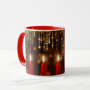 Caneca Velas Vermelhas Feriadas, escutam e brilham,