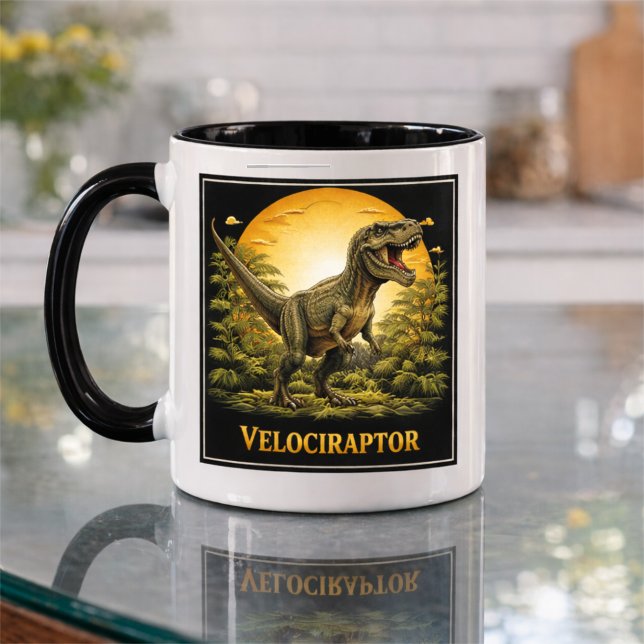 Caneca Velociraptor Dinossauro Pré-histórico Lua (Criador carregado)
