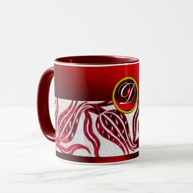 Caneca VELUDO VERMELHO TULIPA DAMASCO MONOGRAMA Burgundy  (Frente Esquerda)