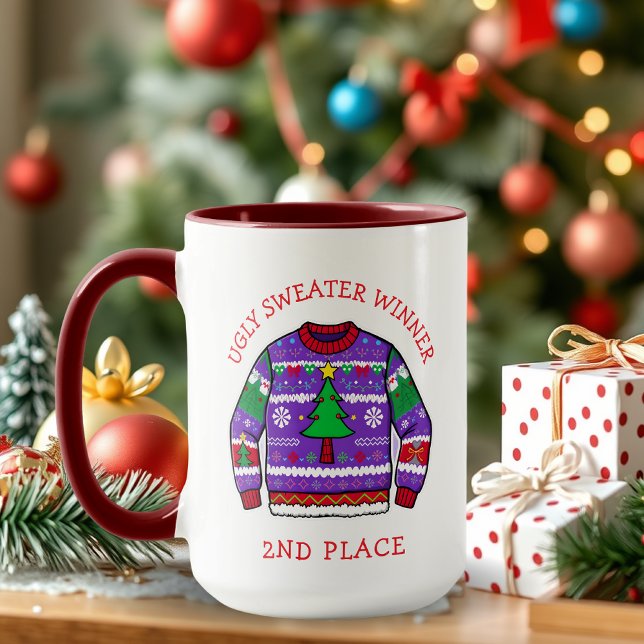 Caneca Vencedor de Suéter Feio do Segundo Lugar Natal (Criador carregado)