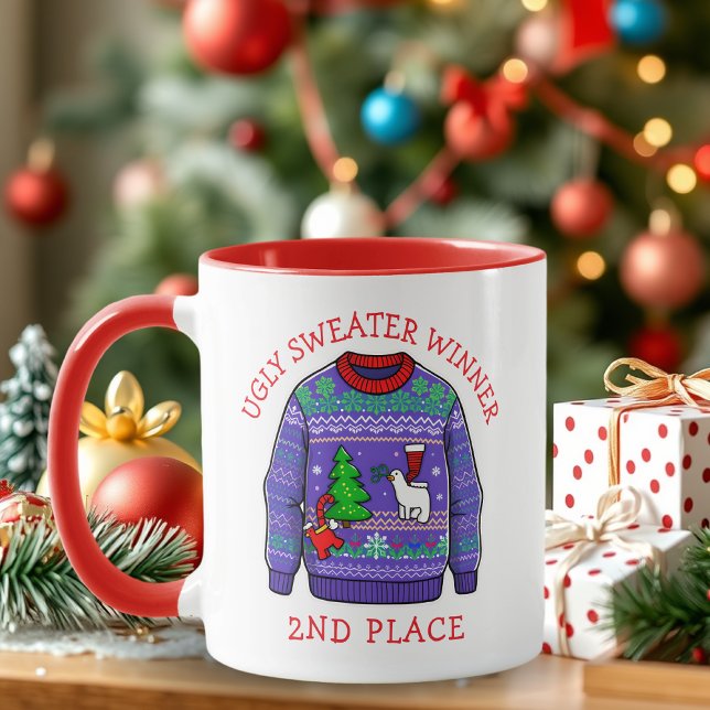 Caneca Vencedor de Suéter Feio do Segundo Lugar Natal (Criador carregado)