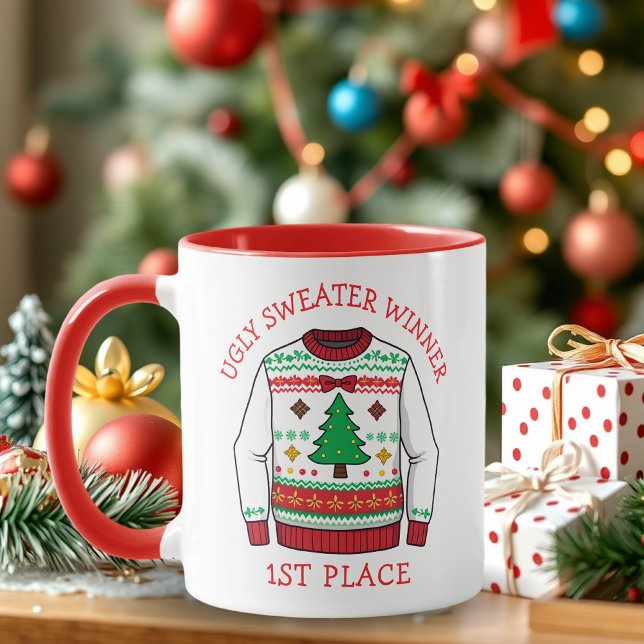 Caneca Vencedor do Primeiro Lugar em Suéter Feio de Natal (Criador carregado)