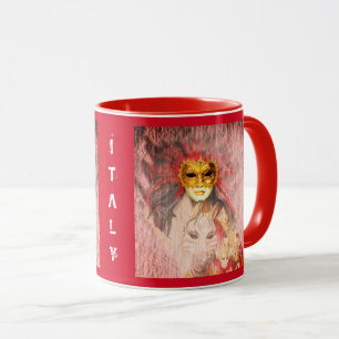 Caneca Venetian Mask, Carnaval, Vintage Art - Itália