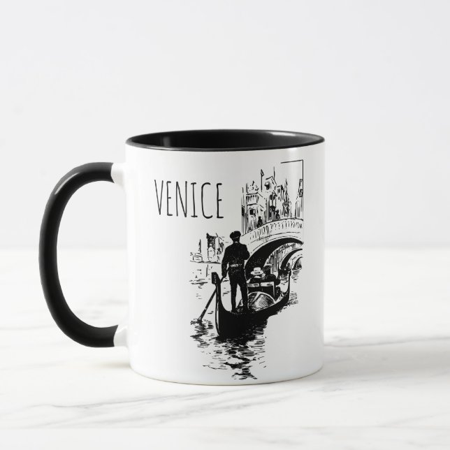 Caneca Veneza Itália Gôndola Preto Branco  (Esquerda)