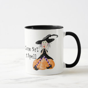 Caneca Venha Sentar Uma Bruxa Feiticeira Halloween