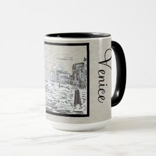 Caneca Venice City Black and White Vintage Ringer 15oz