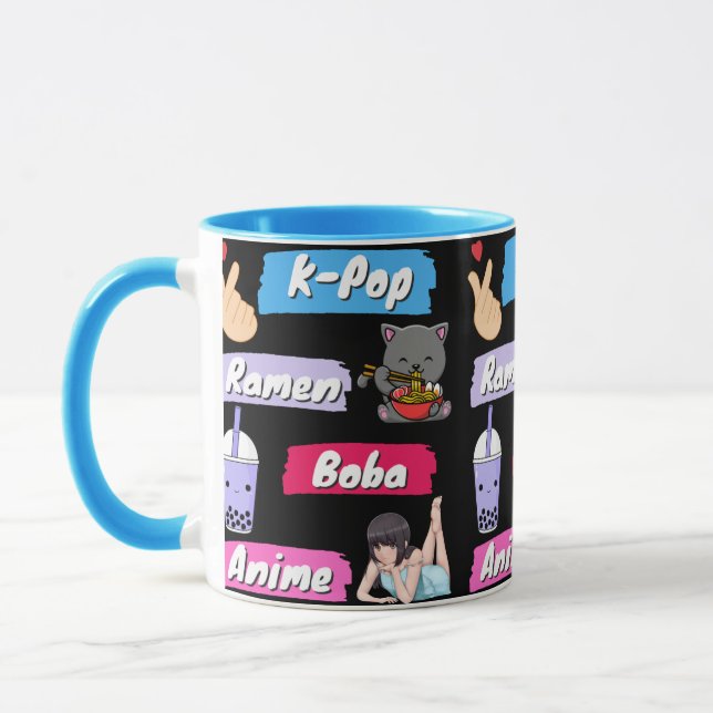 Caneca Ventilador da cultura de Pop, Pop, Ramen, Boba e A (Esquerda)
