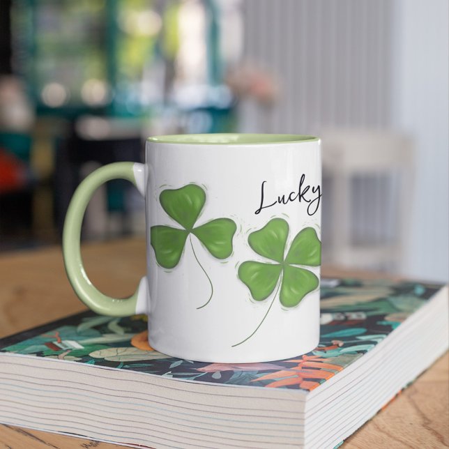 Caneca Verde Bonito Quatro Folhas Personalizadas (Four leaf clover two toned custom mug)