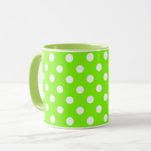 caneca verde, branca e verde com bolinhas