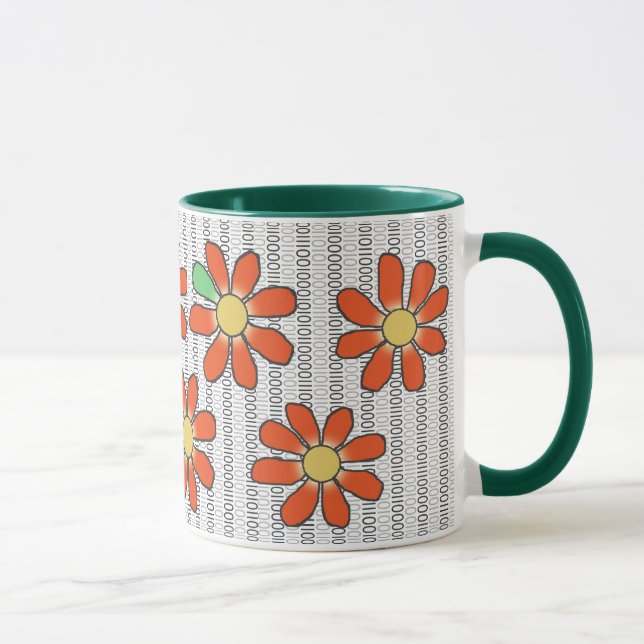 Caneca Verde-Cor-de-Laranja Flor no Código Binário (Direita)