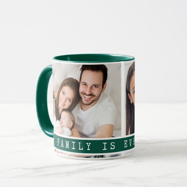 Caneca Verde de Citação de Foto Personalizada da Família  (Frente Esquerda)