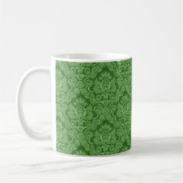 Caneca VERDE elegante do monograma do damasco de