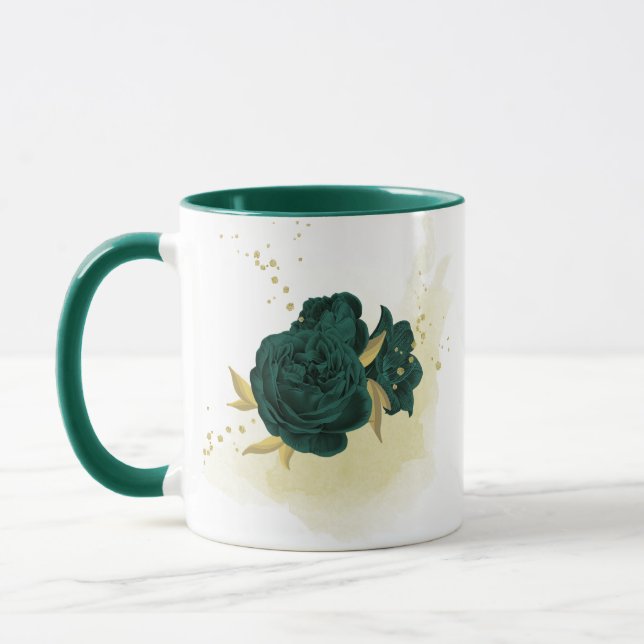 Caneca verde esmeralda floral dourado (Esquerda)