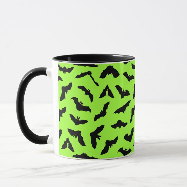Caneca Verde limão Bat Patterno Halloween (Esquerda)