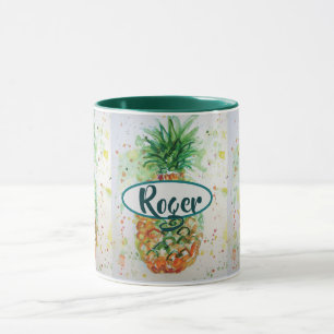 Caneca Verde limão de Fruta tropical com aquarela