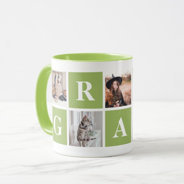 Caneca Verde limão Photo Collage Mug para Avós (Frente Esquerda)