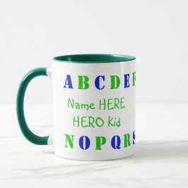 Caneca Verde Personalizado, Letras alfabéticas azuis em i