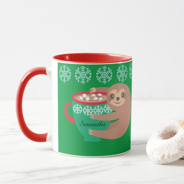 Caneca Verde Vermelho Personalizado de Feriado (Com Donut)
