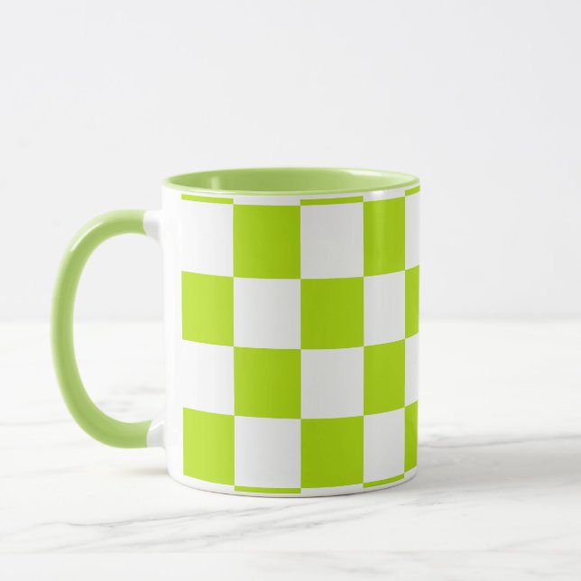 Caneca Verificações e espirais em Verde limão e branco (Esquerda)