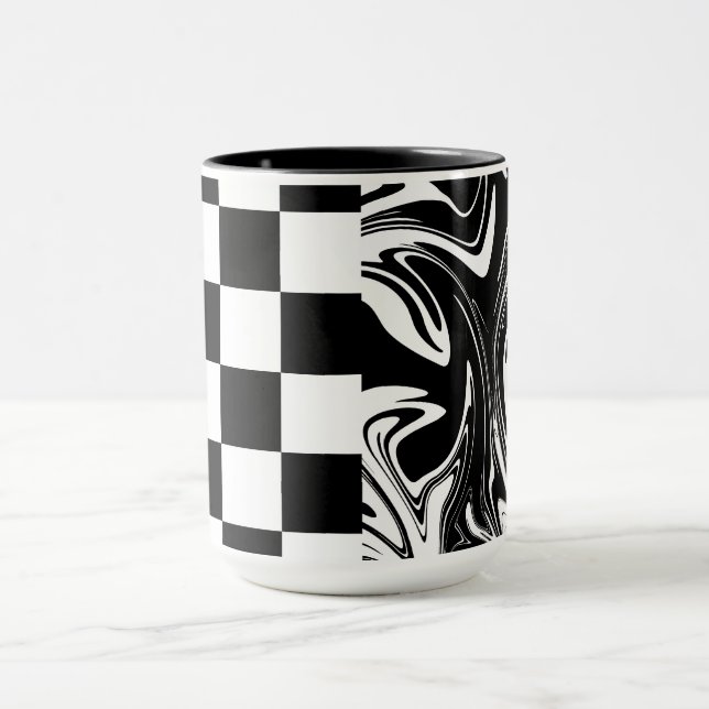 Caneca Verificações e espirais - Preto e Branco (Centro)