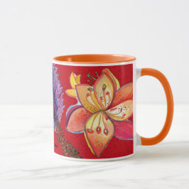 Caneca vermelha abstrata da orquídea