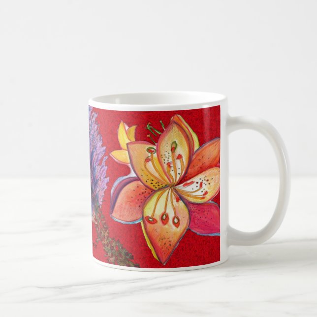 Caneca vermelha abstrata da orquídea (Direita)