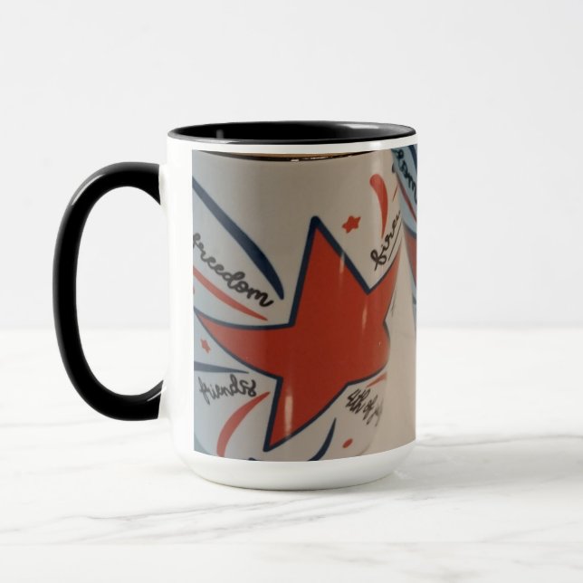 caneca vermelha branca e azul de 4 de julho (Esquerda)