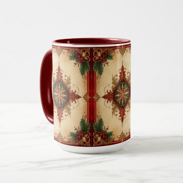 Caneca Vermelha Decorativa de Férias (Frente Esquerda)