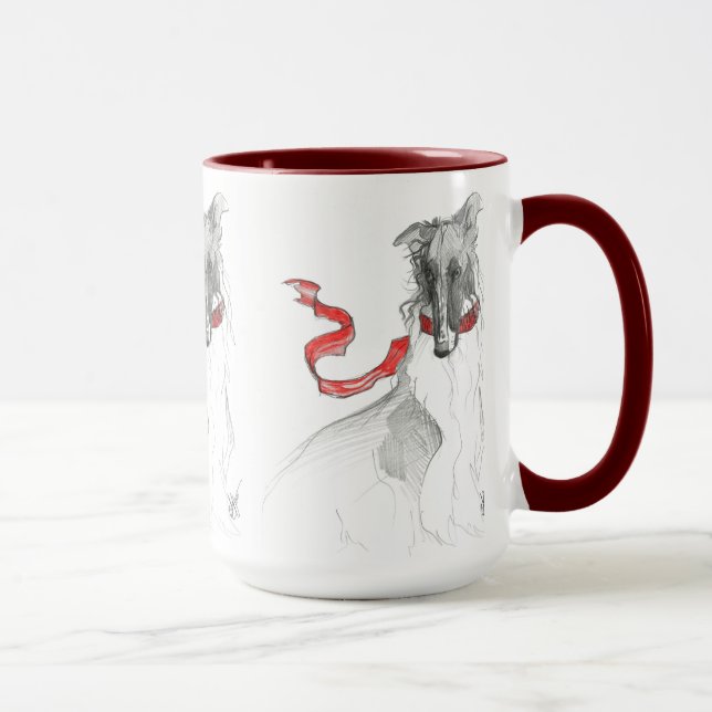 Caneca vermelha do Borzoi do russo (Direita)