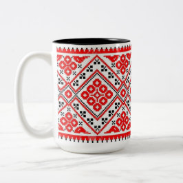 Caneca vermelha dos sóis do bordado de Vyshyvanka