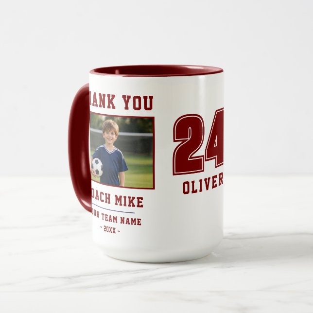 Caneca Vermelha Obrigado Treinador Nome da Equipe  (Frente Esquerda)