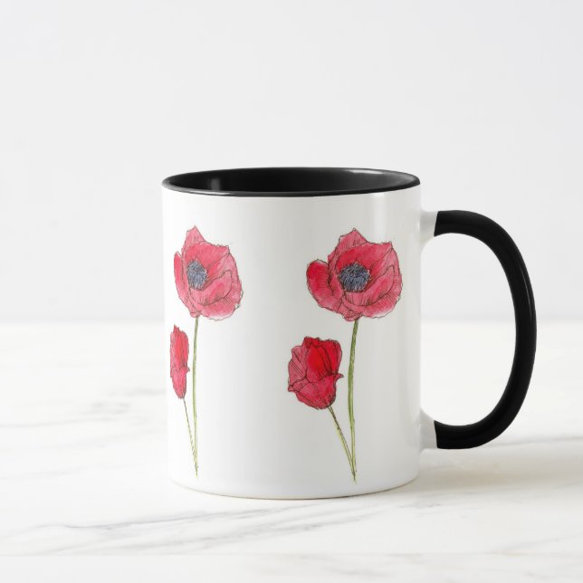 Caneca Vermelhidão Flor Aquarela Arte Botânica (Direita)