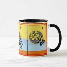 Caneca Vermelho amarelo extremamente azul amigável da