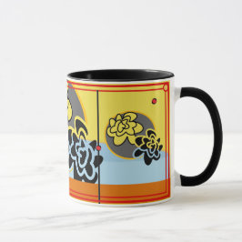 Caneca Vermelho amarelo extremamente azul amigável da