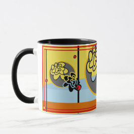 Caneca Vermelho amarelo extremamente azul amigável da