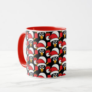Caneca Vermelho bonito do teste padrão dos pinguins do