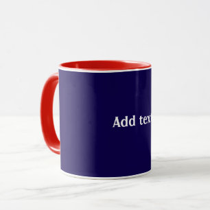 Caneca Vermelho, branco e azul com texto branco,