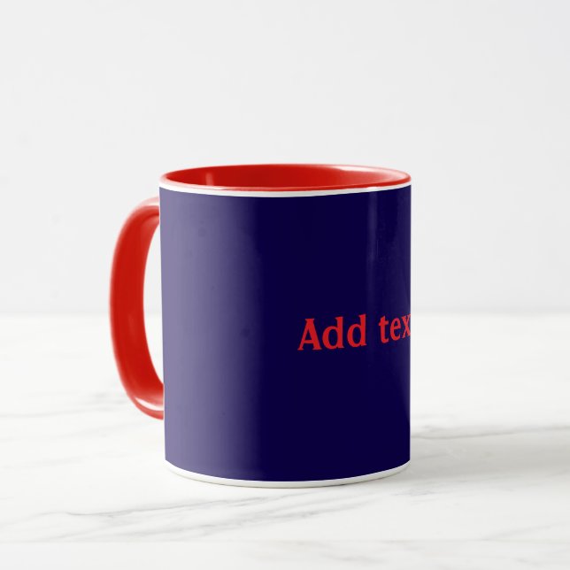 Caneca Vermelho, branco e azul com texto vermelho, (Frente Esquerda)