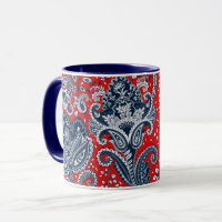 Vermelho Branco e Azul Floral Paisley Bohemian Boh