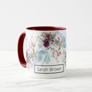 CANECA VERMELHO BRANCO E LARANJA FLORAL ELEGANTE