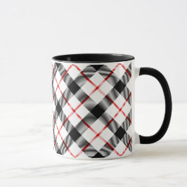 Caneca Vermelho Clássico, Preto e Xadrez Branco