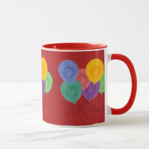 Caneca Vermelho com Balões de Partido Multicoloridos