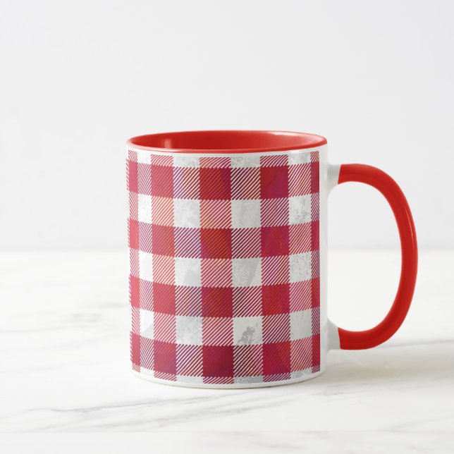 Caneca Vermelho e branco da xadrez do búfalo (Direita)