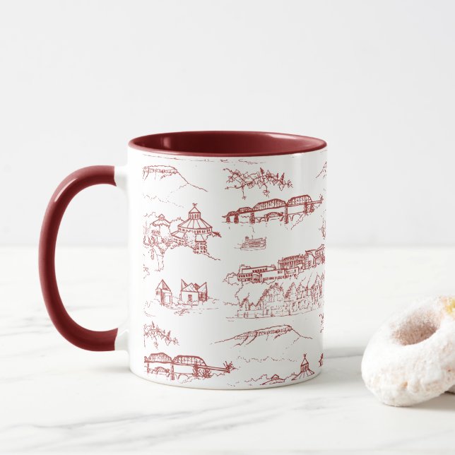 Caneca Vermelho e branco de Chattanooga Toile (Com Donut)