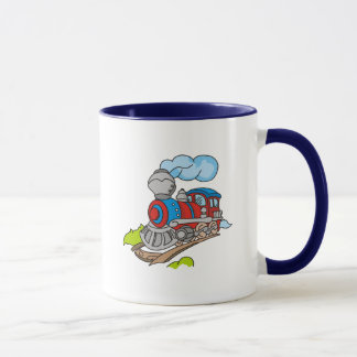 Caneca Vermelho e camiseta e presentes azuis do trem