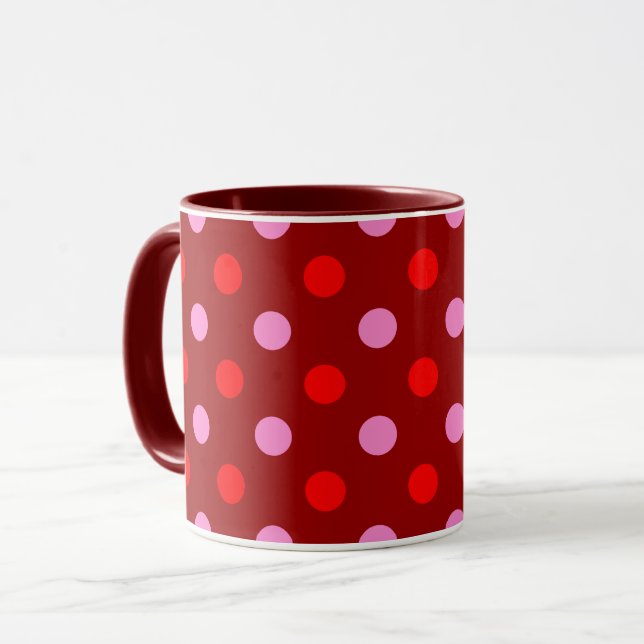 Caneca Vermelho e Rosa Sobre Desenho de Pontos Marrom Esc (Frente Esquerda)